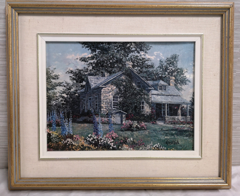 1989 Vintage Framed Texture Print "Delphiniums" - Keirstead - 21.25" wide & 18" Tall