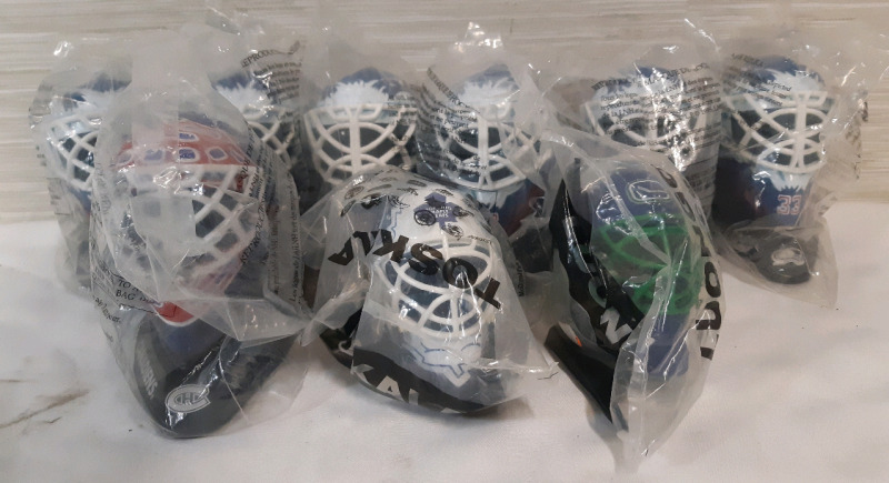 9 New Sealed | McDonalds NHL Mini Goalie Helmets | 6 Colorado Avalanche, 1 Roberto Luongo, 1 Toronto Maple Leafs & 1 Montreal Canadians