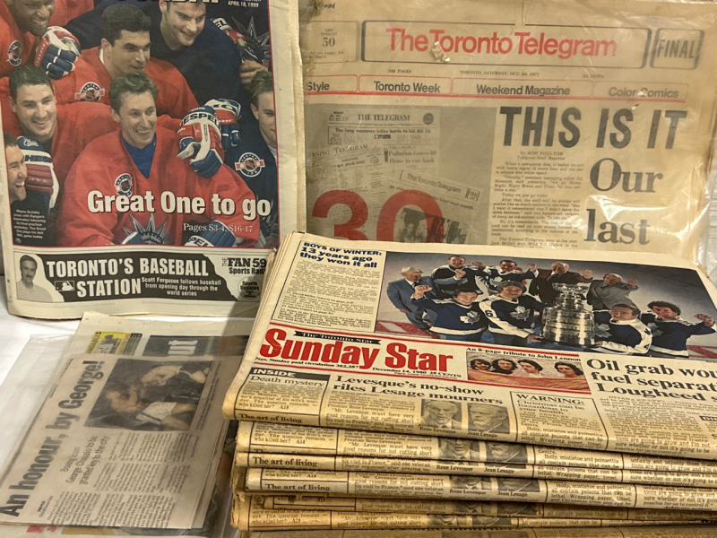 Vintage Toronto Newspapers Including 1999 Wayne Gretzky Great One To Go 1971 The Toronto Telegram This Is It Our Last Day George Chuvalo Key To The City & 11 Toronto Star 1980 Boys of Winter