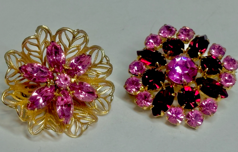 Ruby & Pink Rhinestone Fabulous Brooches