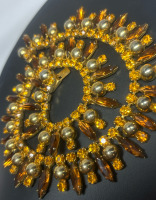 Vintage Wide Crystal Rhinestone Marquise Round Topaz Necklace