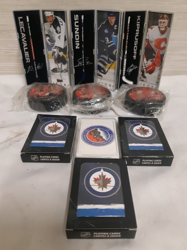 NHL Hockey Lot | Includes 3 McDonalds Star Sticks, 3 Team Canada Hockey Pucks, 3 Washington Jets Playing Cards & 1 Hockey Hall Of Fame Playing Cards