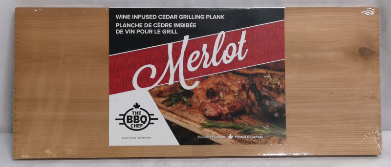 New The BBQ Chef Wine (Merlot) Infused Cedar Grilling Plank - 14" Long & 6" Wide