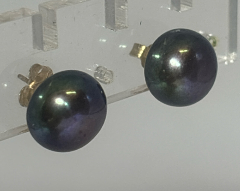 14KT Yellow Gold Black Pearl Stud Earrings