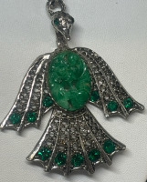 Peyote Bird Large Green Rhinestone Carved Belly Necklace Statement