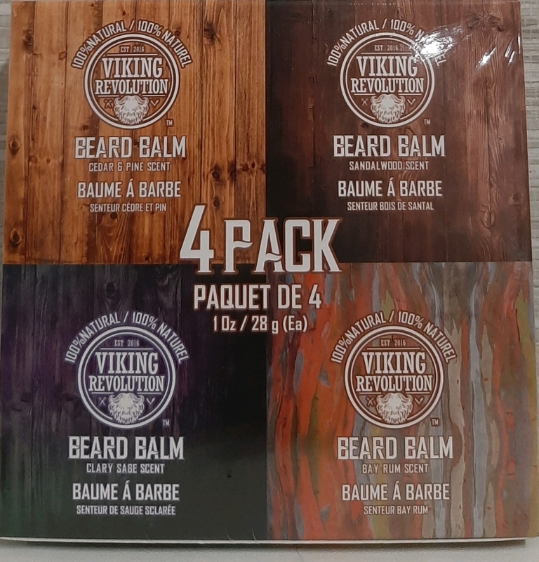 New- Viking Revolution 4 Beard Balm Variety Pack - Sandalwood, Pine & Cedar, Bay Rum, Clary Sage- Styles, Strengthens & Softens Beards & Mustaches - Leave in Conditioner Wax