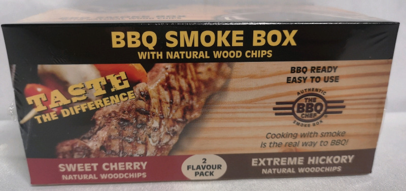 New The BBQ Chef BBQ Smoke Box with Natural Wood Chips - 2 Flavour Pack Sweet Cherry & Extreme Hickory