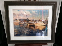 New Framed Print Boats On a Glossy Harbor