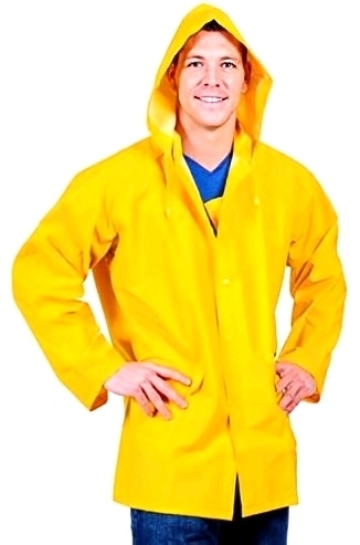 New Size XL | Bright Yellow PVC Button-Up Rain Jacket with Detachable Hood