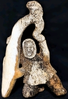 Vintage Weather-Worn Inuit & Fish Carving Made of Driftwood-Like Natural Material | 12" x 7.5"