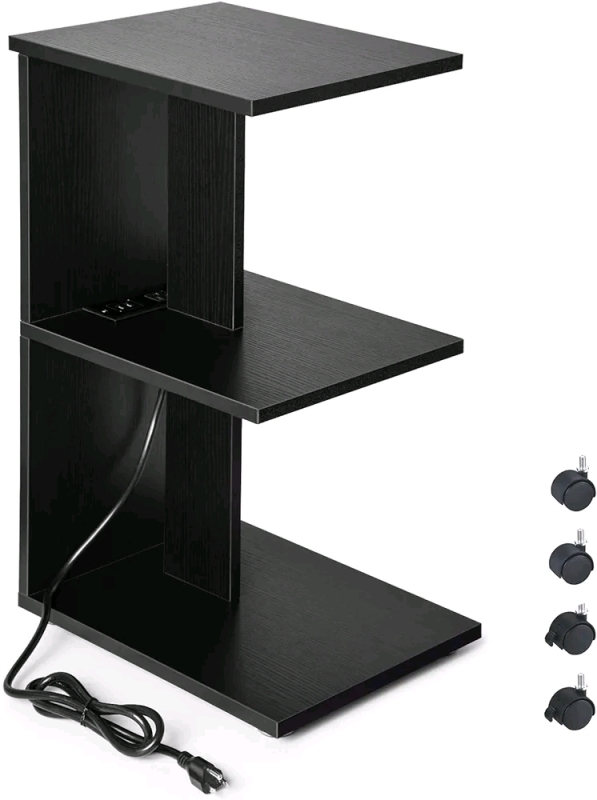 New - EGren End Table with Charging Station , USB Ports and Outlets , Black . Stock photos used, see photos for measurements