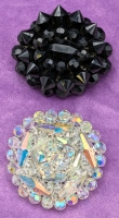 2 Large Chunky Vintage Beaded Brooches incl Iridescent Aurora Borealis & Black | 1.8" Diameter - 1.6" x 2.5"