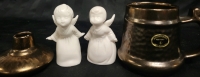 Vintage Prinknash Abbey Ceramic Pottery Mug And Candle Stick Made In England & 2 Angel Figurines Made In Japan