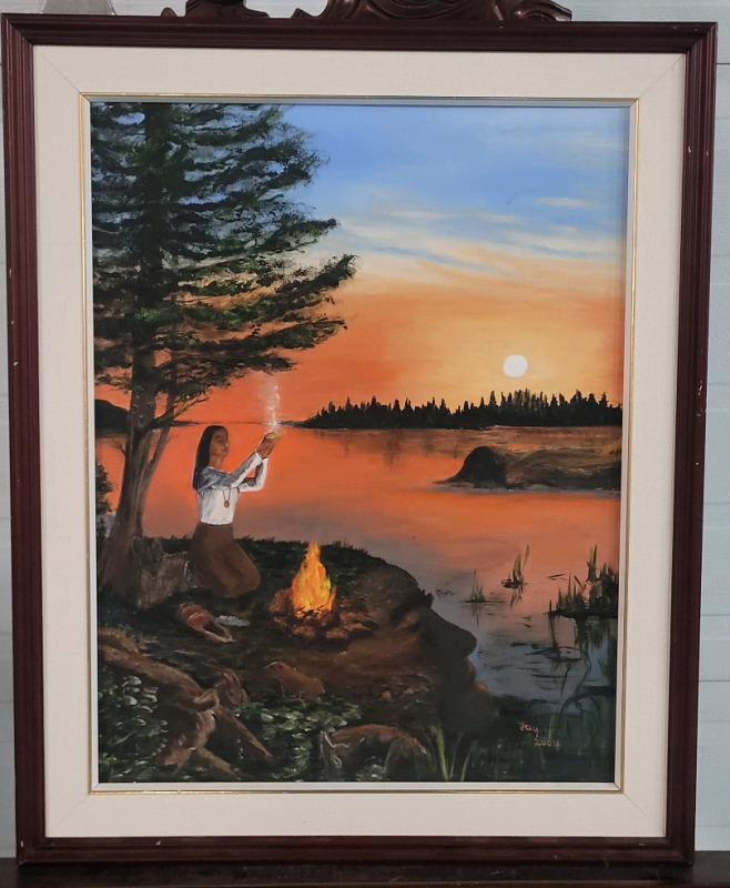 " Sunset Spiritual " Oil on Board , Signed by Artist 2004 . Measures 17.5"×21 3/4"