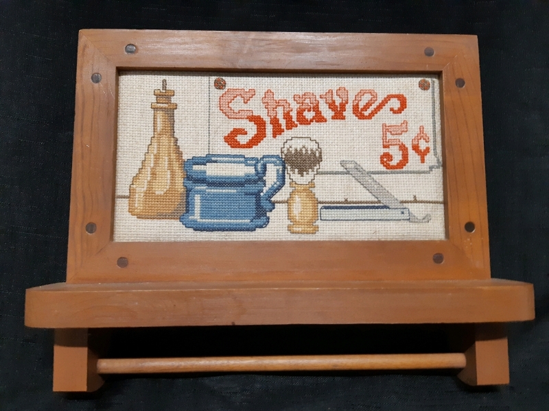 Cross Sitched Hand Made Wooden Barber Shop Wall Sign ( 10.5" x 9" )