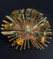 Modern Uranium Fireworks Brooch with Rhinestones