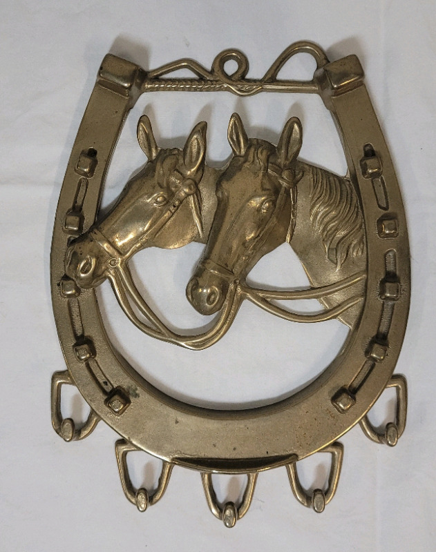 Brass Horseshoe & Horses Wall Key Holder