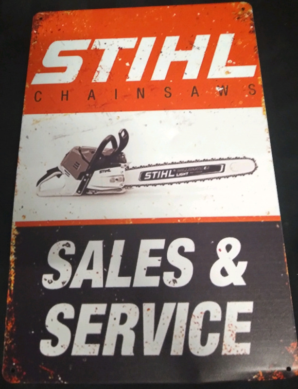 New STIHL Chainsaws Sales & Service 8x12" Metal Tin Sign