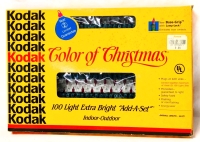 Vintage Kodak Color of Christmas 46ft - 100 Light Extra Bright Light "Add-A-Set" | Red & White | Indoor / Outdoor