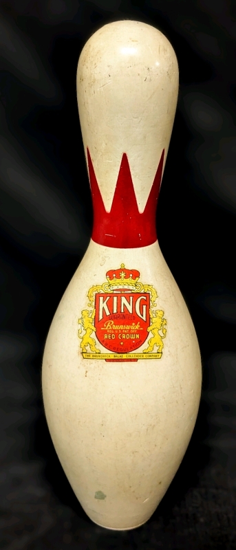 Vintage King Brunswick Red Crown A.B.C. Regulation Wooden Bowling Pin | 15" Tall