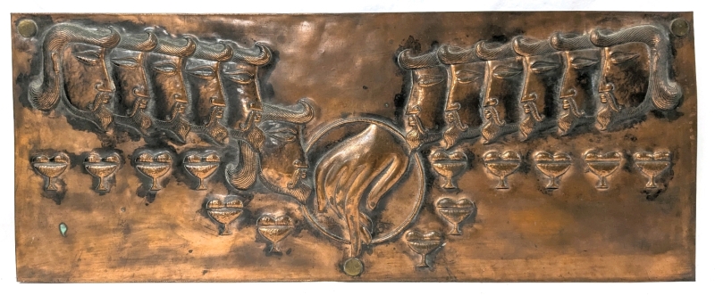 Very Intriguing Vintage Copper Relief Wall Plaque | Possibly of the 12 Apostles (?) | 24" Long x 9.5" Tall