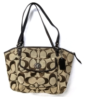 Coach Khaki / Brown Signature Turnlock Pocket Bag | #D1077-F14659 | 10.5" x 3.75" x 10" Tall, Handles 10" Drop