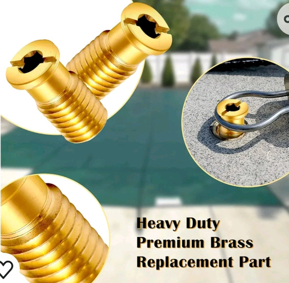 New 10 Pack Of | Wood Grip Swimming Pool Saftey Cover Brass Replacement Anchors / Bolt Head Screws ( 1" Inch Long )