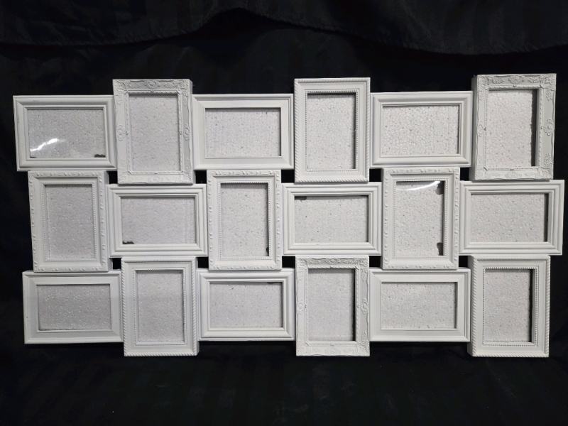 New | Plastic 18 Picture Wall Mounted Picture Frame | 9 Landscape Photos & 9 Portrait Photos ( 39.5" x 21" )
