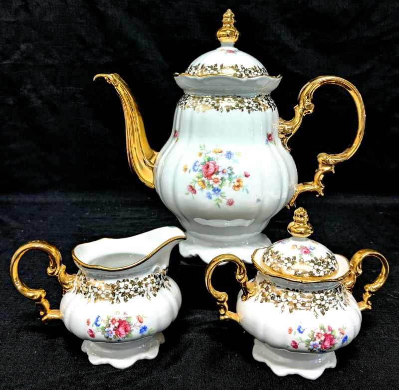 Vintage Hutschenreuther Sylvia Bavaria / Germany Coffee Pot, Creamer & Lidded Sugar Dish | Coffee Pot is 10.5" Tall