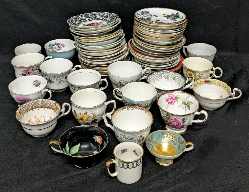 26 Assorted Vintage Teacups & 45 Assorted Vintage Saucers