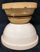 2 Large Heavy Duty Stoneware Potato Bowls incl Very Old Vintage Yellow Ware :Sunburst Canada | 9"D x 5" Tall & 11"D x 5" Tall