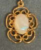 White Opal Filigree Sterling Gold over Pendant with Chain - 5