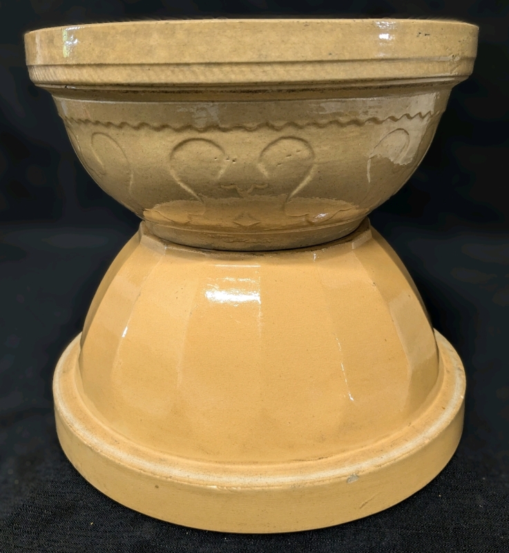 2 Large Heavy Duty Stoneware Potato Bowls incl Medalta 10 & One Stamped Just "10" | 10.5" Duam x 4.75" Tall & 11" Diam x 5" Tall