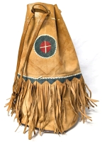 Vintage Handmade Leather Native Drawstring Bucket Bag | 8" Diameter x 15" Tall