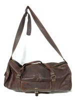 Vintage Oiled Leather Duffle Bag with Attached Crossbody Strap | 11.5" Diameter x 23.5" Long