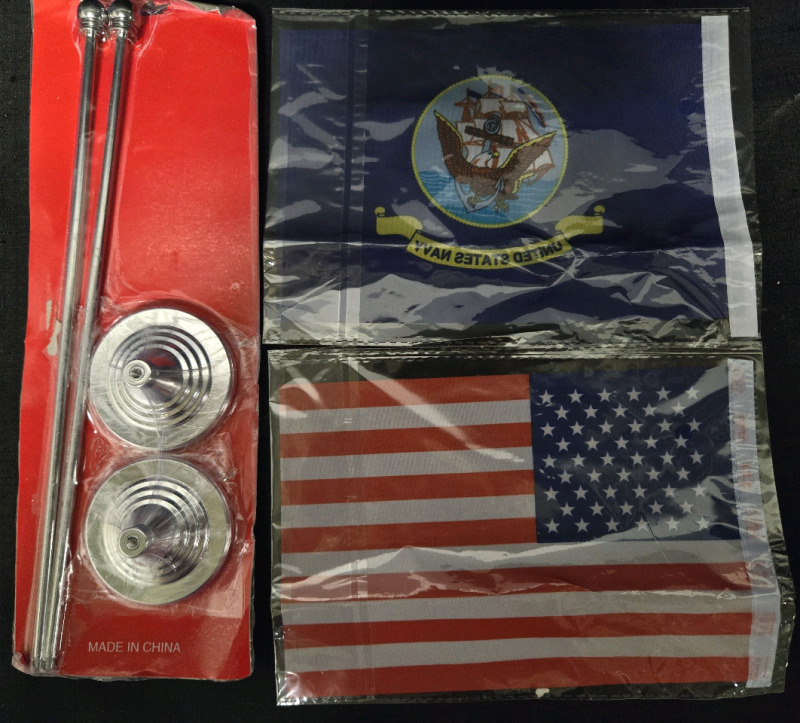 New 2 Pack Of | Flags; 1 USA Table Top Flag & 1 United States Navy Table Top Flag