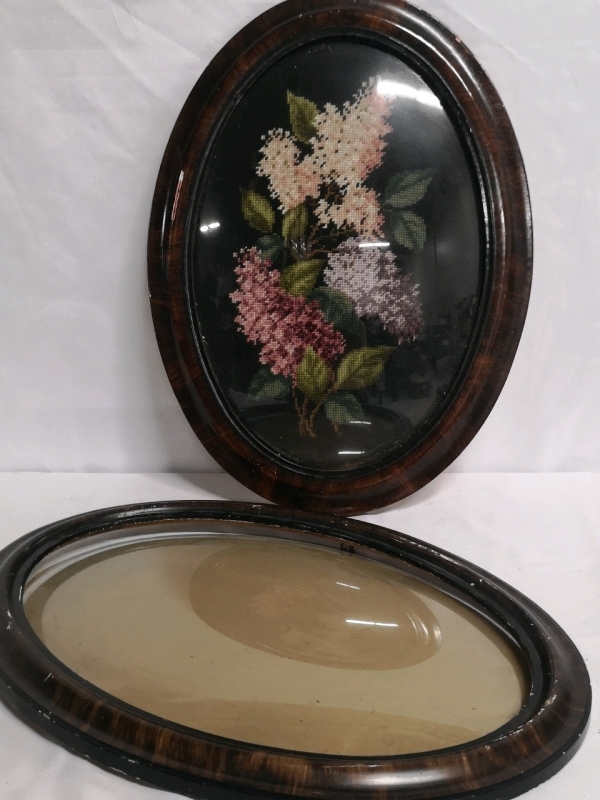 2 Vintage Oval Wooden Frames with Convex Glass - 22.5" Tall & 16.5" Wide