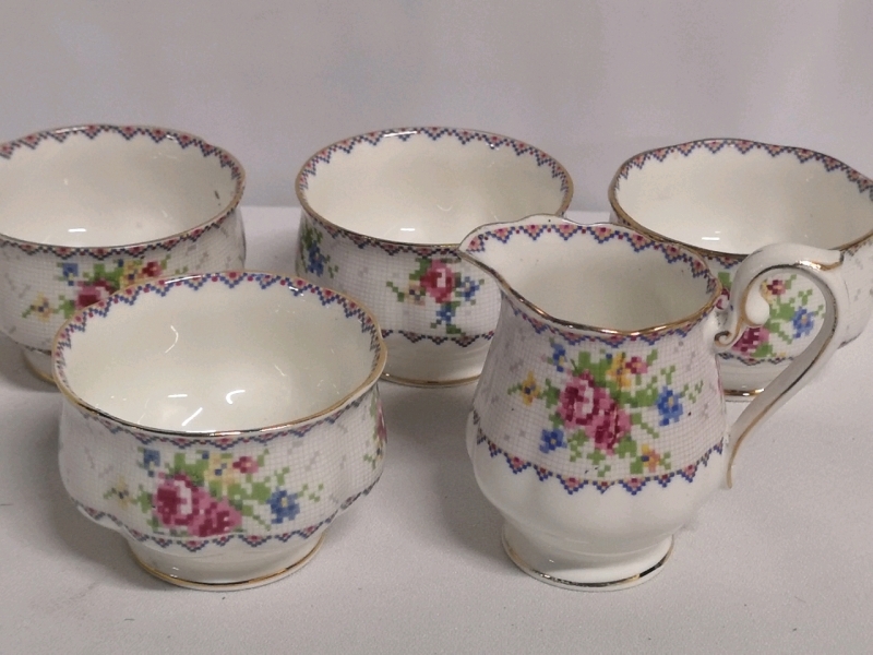 5 Vintage Royal Albert Petit Point Sugars & Creamer - Made in England