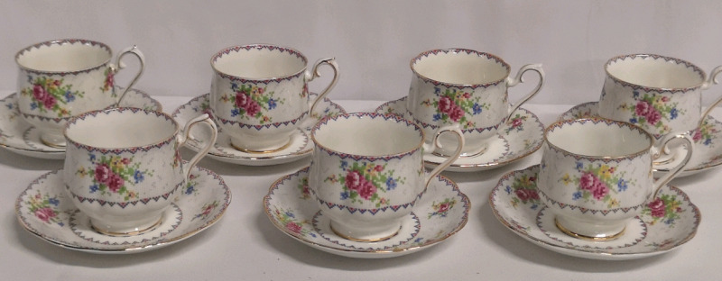 7 Vintage Royal Albert Petit Point Cups & Saucers - Made in England