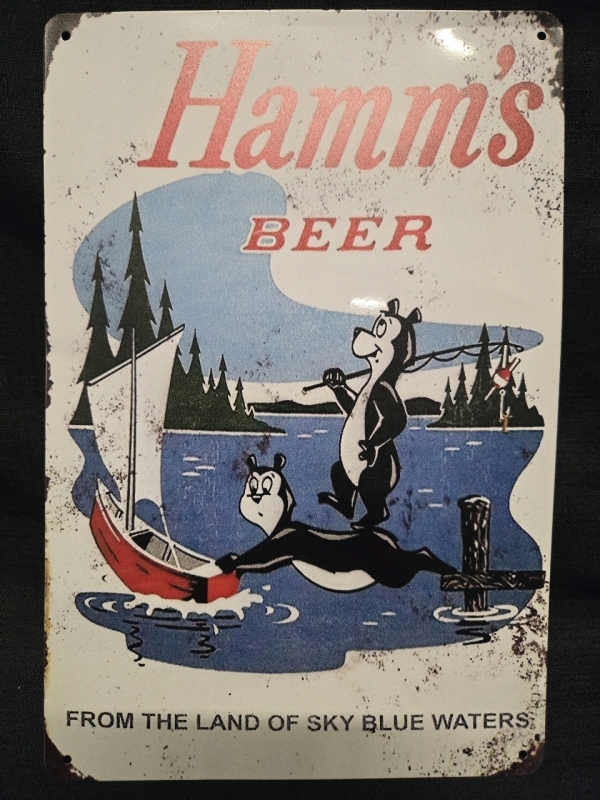 New | Hamm's Beer " From The Land Of Sky Blue Waters " Metal Wall Sign ( 8" x 12" )