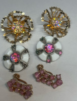 Crown Trifari Rare Opaque White Fan cut Stones AB focal & Pink Cat Eye Moon Glow Earrings Sarah Cov 3D AB Rhinestone