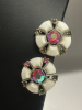 Crown Trifari Rare Opaque White Fan cut Stones AB focal & Pink Cat Eye Moon Glow Earrings Sarah Cov 3D AB Rhinestone - 3