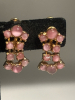 Crown Trifari Rare Opaque White Fan cut Stones AB focal & Pink Cat Eye Moon Glow Earrings Sarah Cov 3D AB Rhinestone - 4