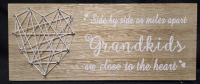 New | Wood Style " Side By Side Or Miles Apart Grandkids Are Close To The Heart " Hanging Wall Sign ( 13.5" x 6" )