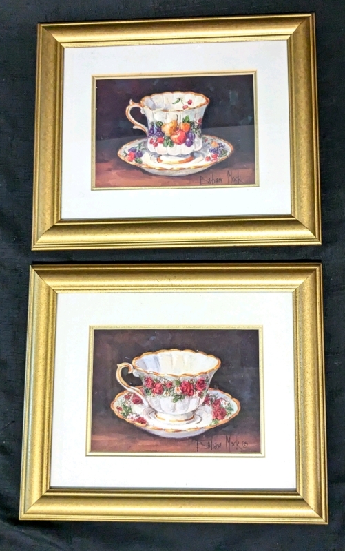 2 Framed & Matted Barbara Mock Teacup Prints | 12" x 10" ea