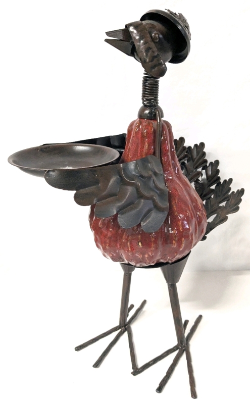 Funny Large Ceramic Gourd-Belly Spring-Neck Metal Art Turkey Butler | 18.5" Tall