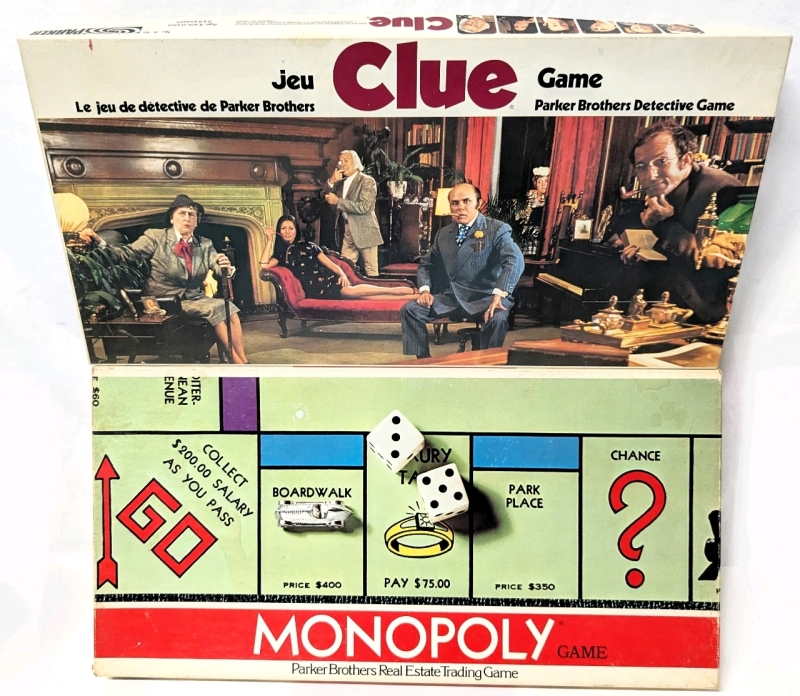 Vintage Monopoly : English Edition (1966) & Clue (1972) Board Games (+ Extra Clue Score Pads)