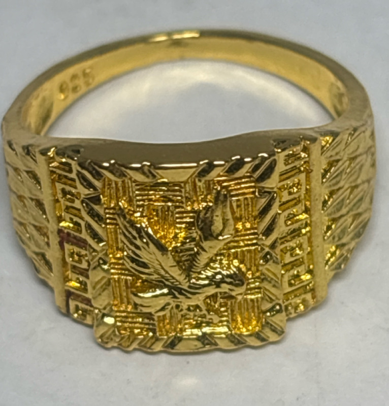 Eagle Band Ring 925 Sterling Silver Gold Over