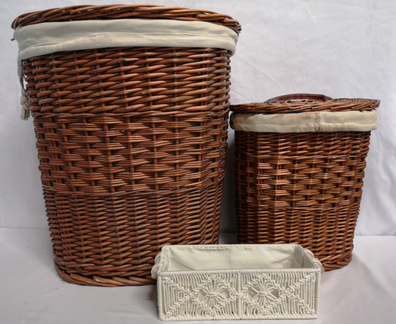 2 Wicker Baskets with Lids +