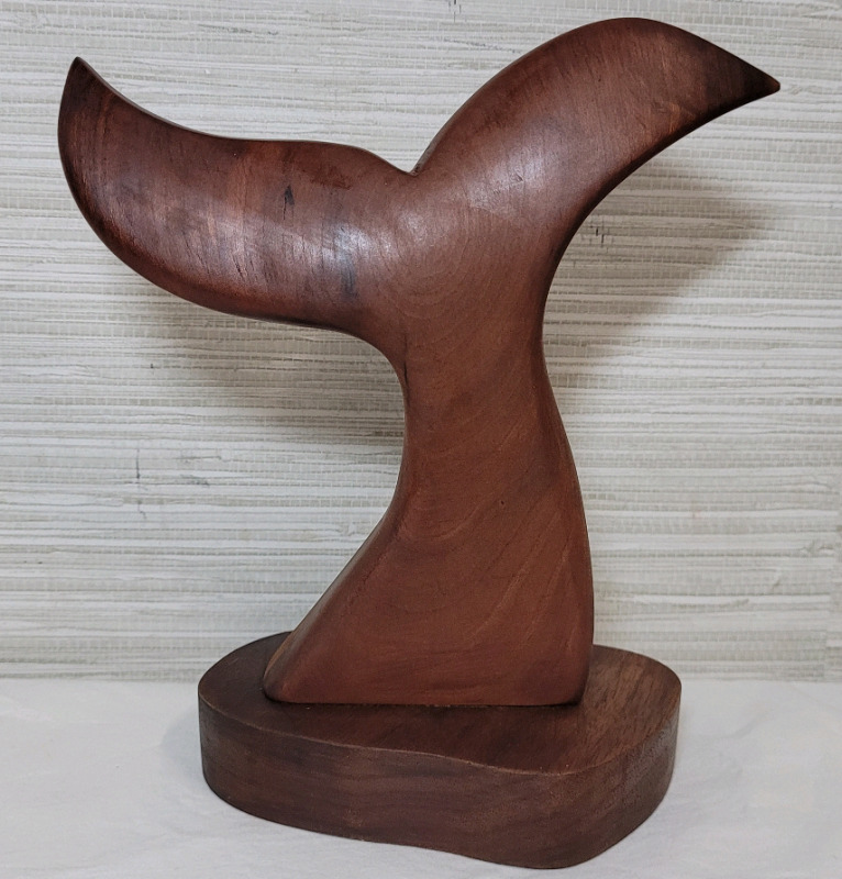 MCM Teak Whale Fin Home Decor , measures 7 1/4" tall